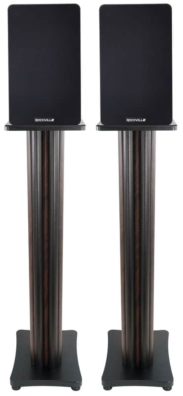 (2) Rockville RockShelf 58D 360w Dark Wood 5.25" Bookshelf Speakers+36" Stands image 1