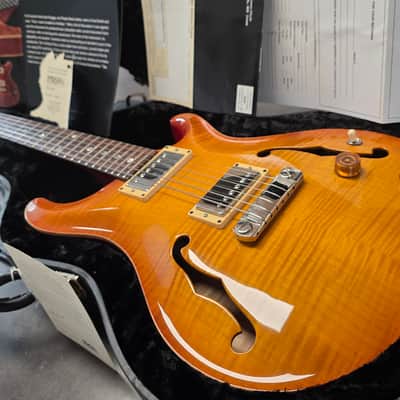 1999 PRS McCarty Hollowbody II 10 Top Moon Inlay Amber Vintage Sunburst Hollow Body Archtop AAA Figured Flame Curly Maple Ten Top Wide Fat 90s 1990's Electric Guitar Custom Inlays image 25
