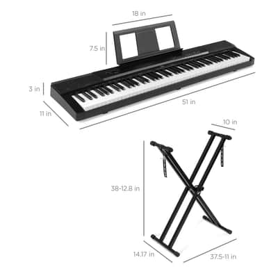 Cxxss 88-Key Digital Piano Set w/ Semi-Weighted Keys, Stand, Sustain Pedal - Black image 6