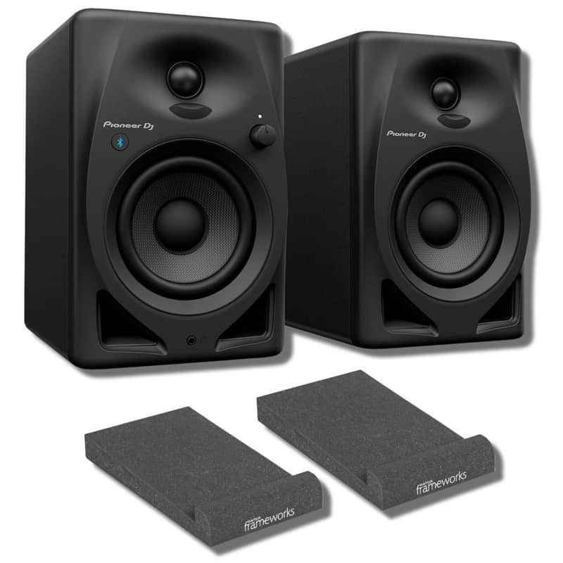 Pioneer DJ DM-40D-BT 4-inch Desktop Active Monitor Speakers with Bluetooth (Pair, Black) with Studio Monitor Isolation Pads image 1