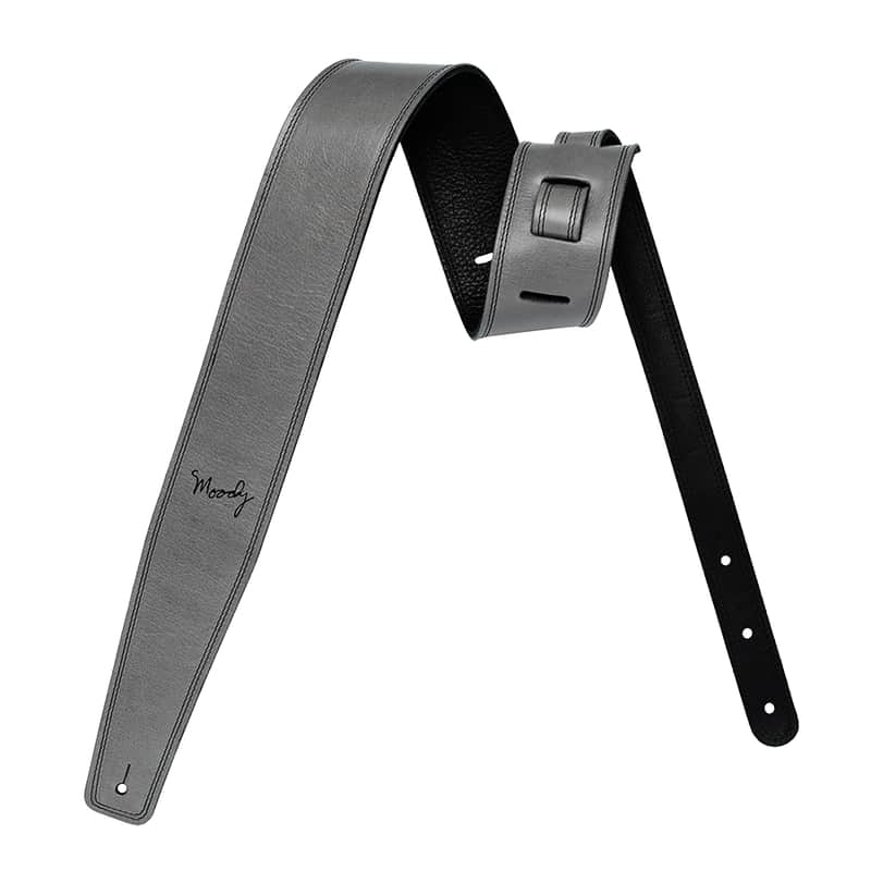 2.5" Leather Backed Guitar Strap - Light Gray/Black Standard (adjusts from 37" - 49") image 1