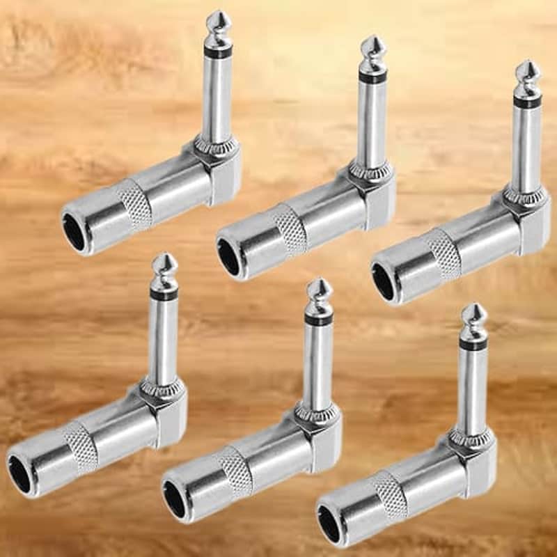 1/4" Right Angle Plugs 6.35mm Audio Wire Connectors Video Adapter Guitar Speaker Plug Nickel Finish Right Angle Connector for Audio Device 6 PCS image 1