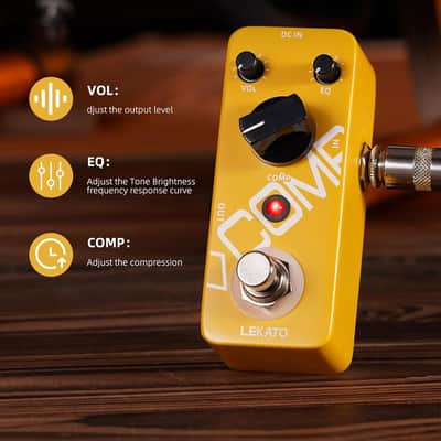 LEKATO Compressor Pedal, Yellow Comp Mini Portable Compression with True Bypass, EQ and Volume Adjustable, Classic Optical Compressor Analog Effect Pedals for Electric Guitar Bass image 2