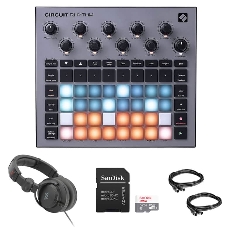 Novation Circuit Rhythm Groovebox Workstation with Standalone Sampler Bundle with Studio Pro Monitor Headphones, 32GB Memory Card, and 2x MIDI Cable image 1