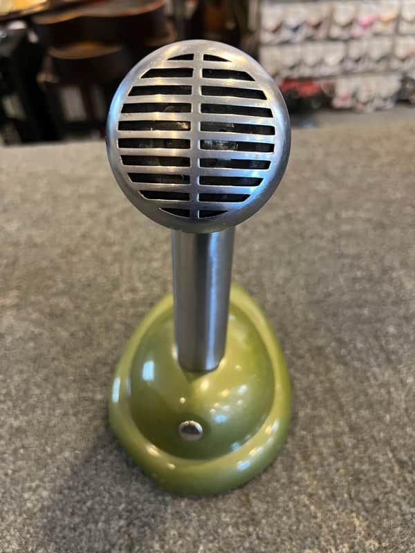 Shure 520SL Microphone Green Bullet on s-36 Stand with Squeeze on off switch 1950’s - Green image 1