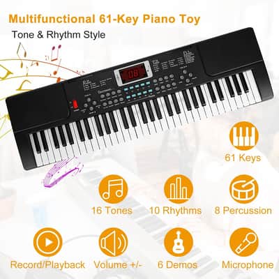 Cxxss 61 Keys Digital Music Electronic Keyboard Electric Musical Piano Instrument Kids Learning Keyboard w/ Stand Microphone-Pink image 4