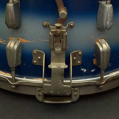 Slingerland Hollywood Ace Swing Radio King model 1-ply snare drum 14" x 7" 1939-1954 - Duco Blue Silver image 9