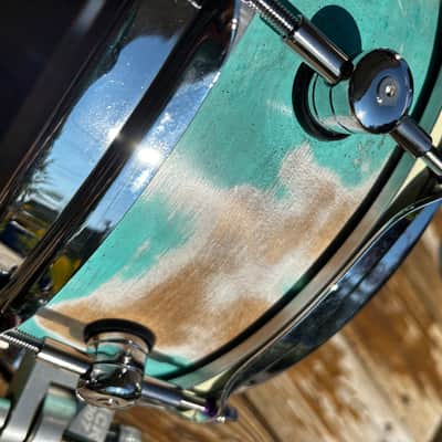 Custom made Snare Drum 12” x 5” Maple Snare 2025 - Distressed Retro Blue Venetian Plaster image 5