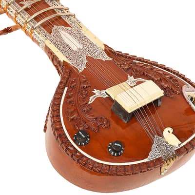 SITAR~RAVI SHANKAR STYLE~7 STRINGS~SWAN NECK~DESIGNER TUN WOOD~PICKUP TO CONNECT WITH AMPLIFIER~FLAT~WITH GIG BAG, MIZRABS & STRINGS image 10