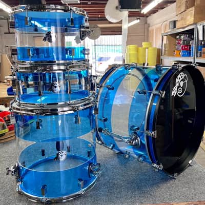 Pork Pie Percussion 4-Piece Custom Drum Set in Clear/Blue Acrylic image 14