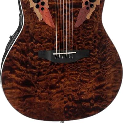 Ovation Celebrity Elite Exotic Super Shallow Acoustic-Electric Guitar, Tiger Eye w/ Gig Bag, Stand, and Tuner image 2