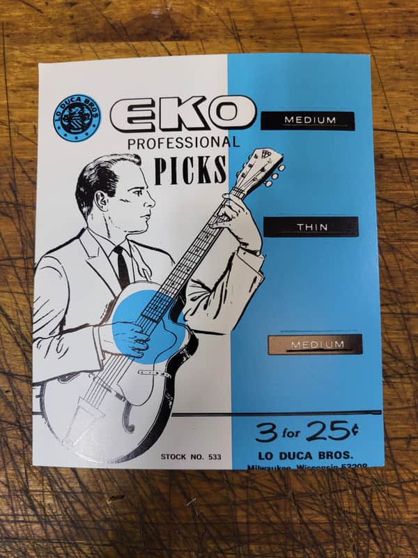 New Old Stock Vintage RARE 1965 Blue EKO Professional Pick Display Card Case Candy image 1