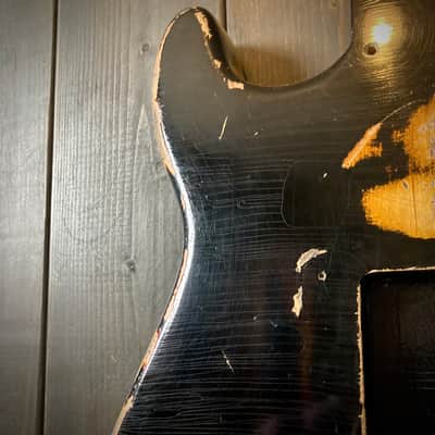 Relic Stratocaster body - Black over Three Tone Sunburst Alder strat body, Jozo Reece guitars image 4