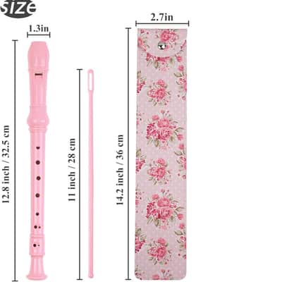 Recorder Instrument for Beginner Adults,8-Hole Soprano Descant Recorder Music Flute with with Cleaning Rod & Leather Case For Home Entertainment(2-Pink Rose) image 2