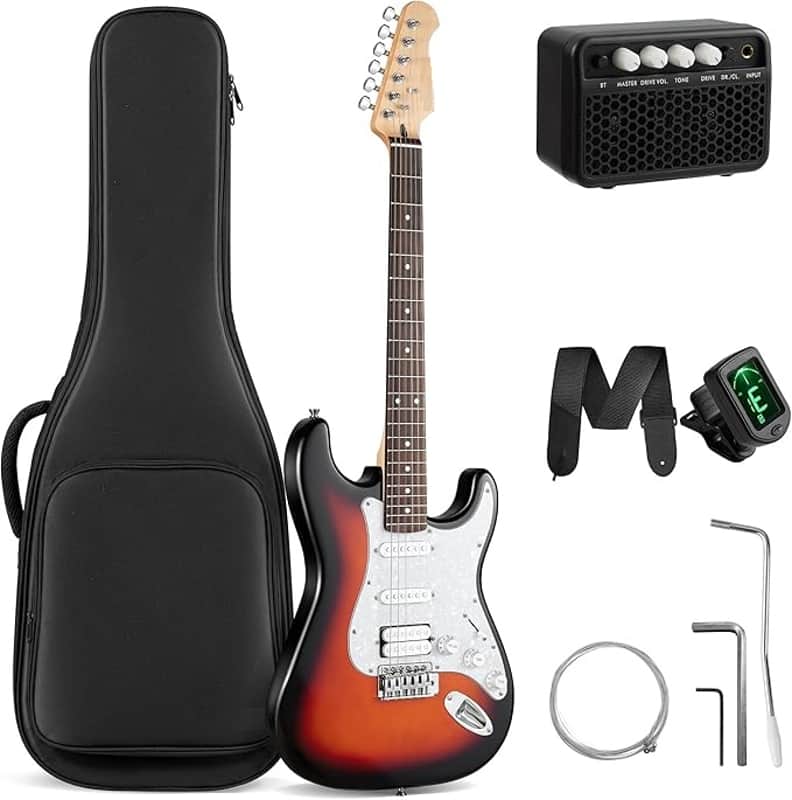 Electric Guitar Kit 39in - Full Size Electric Guitar Kit for Beginner Starter Poplar Solid Body with 10W Amplifier, Gig Bag, Strap, Tuner, Cable, String, Picks image 1