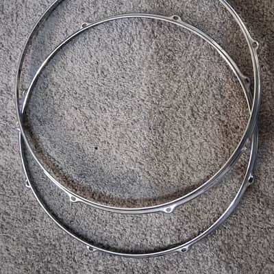 Vintage 1960-64 Ludwig 16" 8-Lug Chrome Over Brass (COB) Tom Hoops - Matching Pair - DEAD FLAT image 1