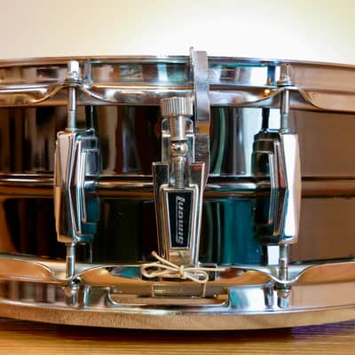 HOLY GRAAL Ludwig No. 416 Black Beauty 5x14" 10-Lug Brass Snare Drum with Pointed Blue/Olive Badge 1977 - 1979 - serial 1758452 image 5