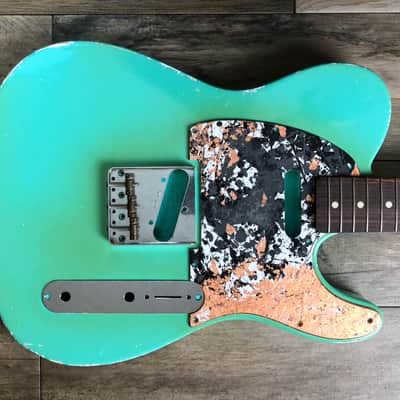 Pickguard Fender Telecaster style ABSTRACT black white copper leaf scratchplate S painted image 3