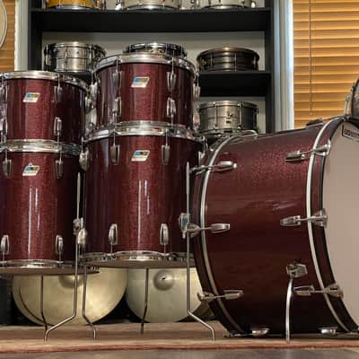1970's Ludwig 3-Ply Burgundy Sparkle 15x26 13/14/16/18/26 Drum Kit Re-Wrap image 1