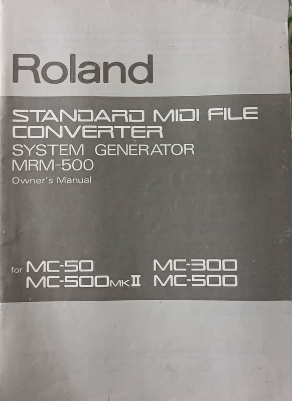 Owner's Manual for Roland Standard MIDI File Converter System Generator MRM-500MRM-500 1990 image 1