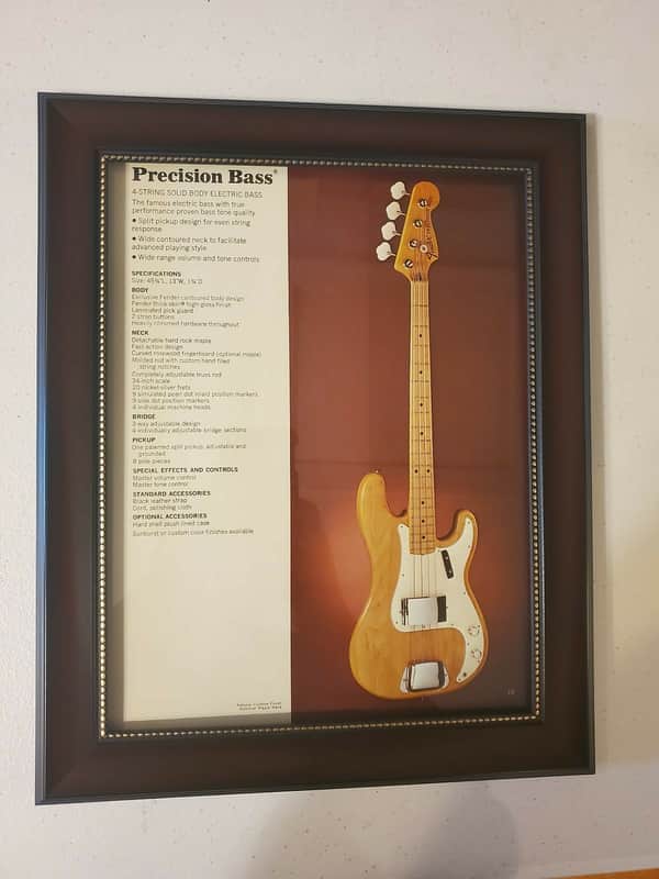 1972 Fender Guitars Color Promotional Ad Framed Fender Precision Bass Original image 1