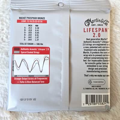 Martin MA540T Authentic Acoustic Lifespan 2.0 Phosphor Bronze Acoustic Guitar Strings - Light (.12 - .54) Box of 10 Packs, Free UK Delivery! image 6