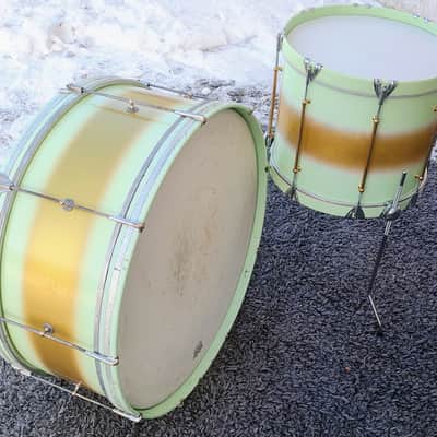 30's Ludwig Mint/Gold Duco 2PC (26"x10" BD + 15"x12" Brass Tube Lug FT) Drum Set image 4