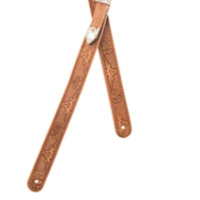 Genuine Gretsch Vintage Tooled Leather Adjustable Guitar Strap, (Russet) imagen 2