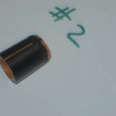 two used genuine Boss DF-2 KNOB, fits split shaft shaft (stem) mid 1980s/early 1990s - TOP: orange with black marker // SIDES: black // hard plastic (NO: pedal/other items) TOP side: some short scratches & few nicks / BLACK areas: few scratches image 18