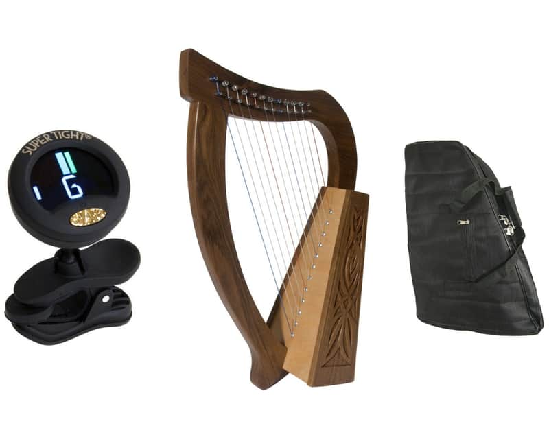 Baby Celtic Harp Package Includes: Roosebeck Baby Celtic Harp 12-string w/ Knotwork Design, Walnut W image 1