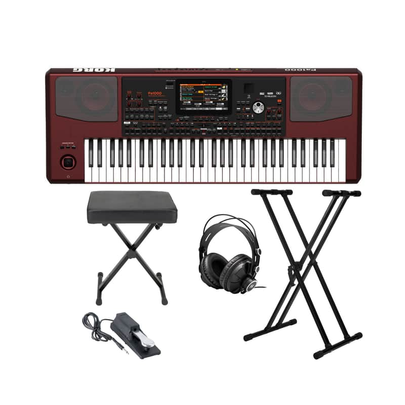Korg PA1000 Arranger Keyboard with Bench and Stand Accessory Bundle image 1