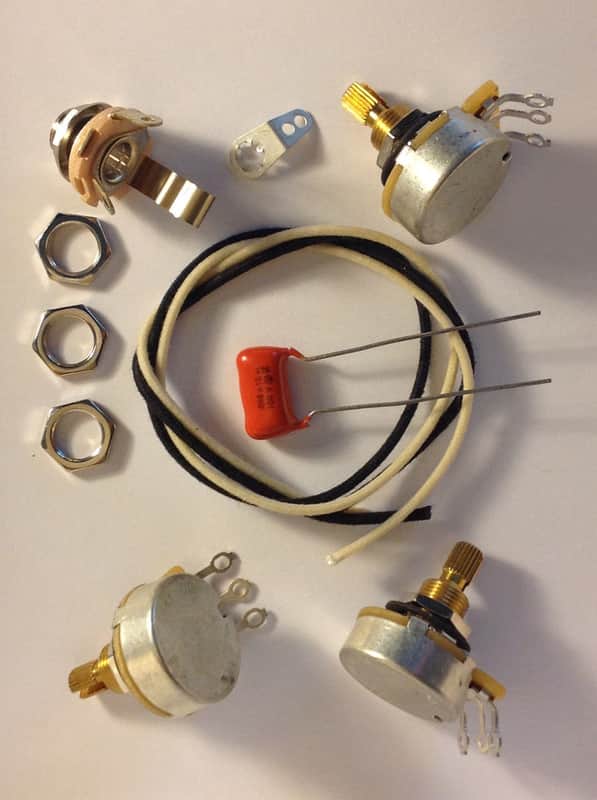 Wiring Harness Kit For J Bass CTS 450G Knurled Pots .068uf 225P Orange Drop Cap image 1