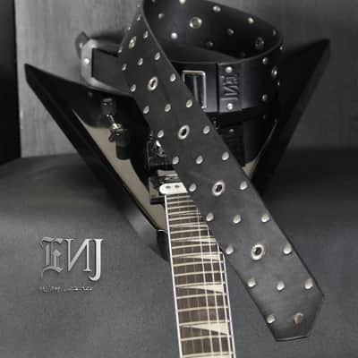 Studded Leather Guitar Strap. 47” to 54” Adjustable. 2.5” wide BLACK image 5