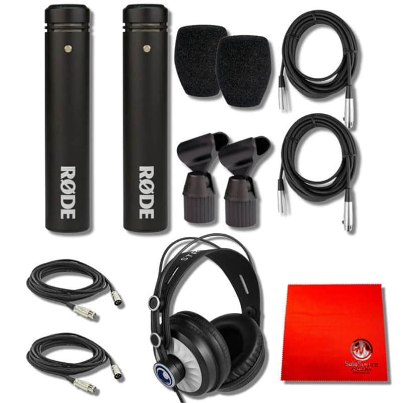 Rode M5 Small-diaphragm Condenser Microphone - Matched Pair with XLR Cables and StreamEye Cans50 Professional Studio Headphones image 1