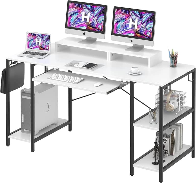 55" Music Studio Desk with Keyboard Tray – Producer Workstation with Shelves & Monitor Stands image 1