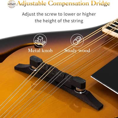 A Style Mandolin Instrument, 8 String Acoustic Mandolin for Beginners, Mahogany Wood Musical Instrument Kit with Gig Bag, Digital Tuner, Extra Strings, Picks, Sunburst image 3