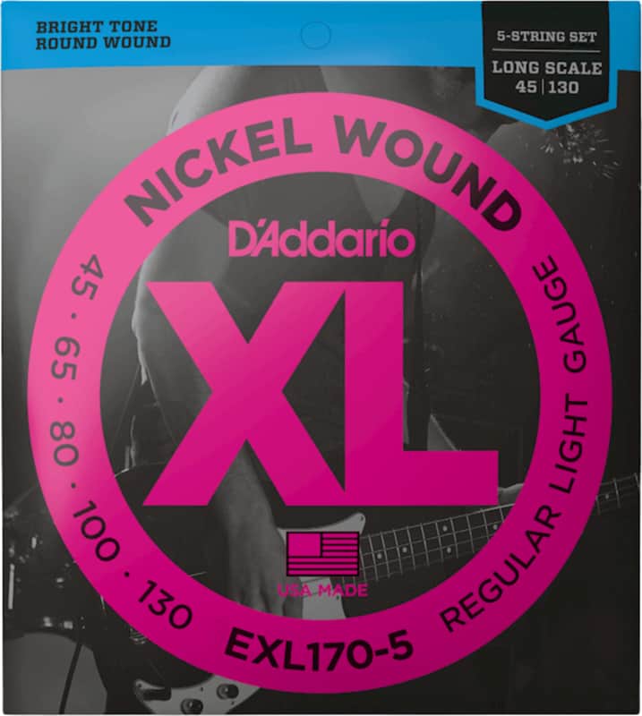 D'Addario EXL170-5 XL Regular Light Nickel 5-String Bass Strings, 45-130, Bulk Set No Packaging image 1