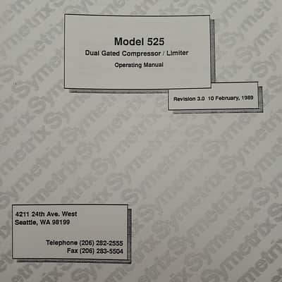 Operating Manual for Symetrix 525 Dual Gated Compressor / Limiter 1989 image 2