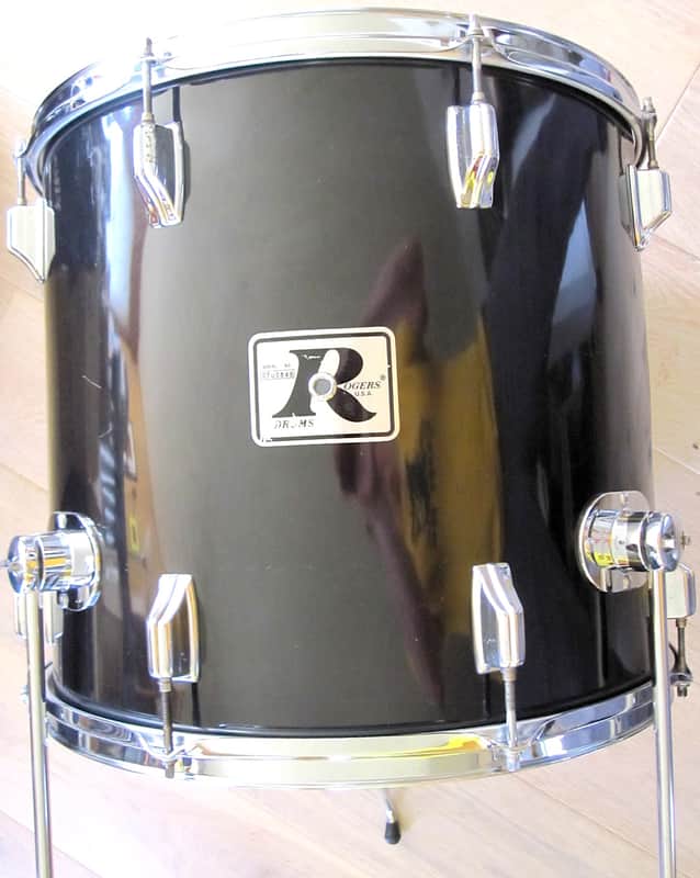 18" x 16" Rogers Floor Tom with Legs, Black Wrap - Vintage 1970s image 1