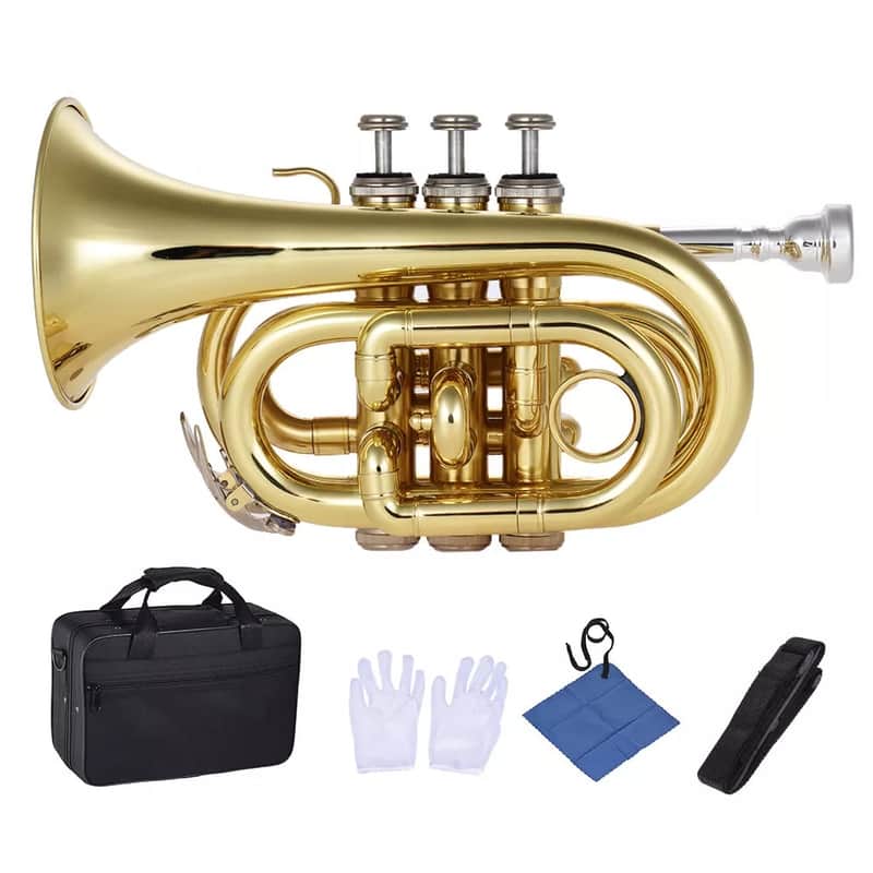 Compact Bb Flat Pocket Trumpet – Brass Wind Instrument for Students & Beginners image 1