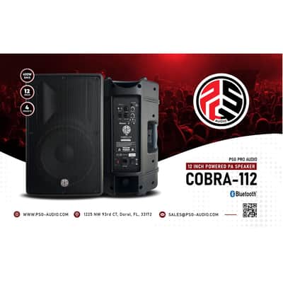 (2) PSG Audio Cobra 12" 1600 Watt, PSG Audio CHAOS 18 2400 Watt Sub, Stands, (3) XLR Cables Bundle image 6