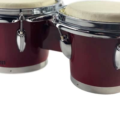 Zension 7" and 8" BONGO DRUMS - Latin Percussion Bongos Set Cowhide Tuning Key RED Wood image 12