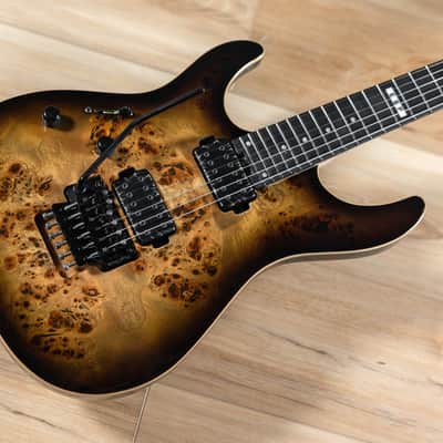 ESP E-II SN-II Left-Handed Burled Maple Top Guitar w/ Case – Nebula Black Burst image 9