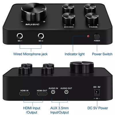 Karaoke Microphone Mixer System with Dual UHF Wireless Mics, HDMI & AUX In/Out image 5