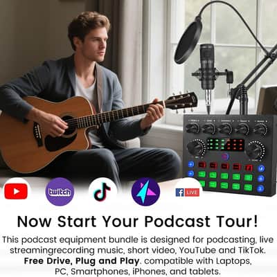 Podcast Equipment Bundle, Recording Studio Package with Podcast Microphone and Voice Changer, Live Sound Card - Audio Interface for Laptop Computer Vlog Living Broadcast Live Streaming YouTube TikTok image 2