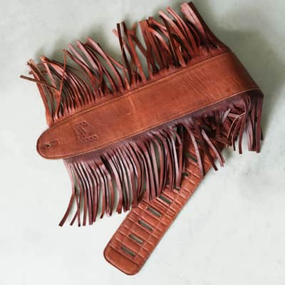 Leather Guitar Strap 3 Inches Wide Padded Soft Western Style Fringes Acoustic Electric Bass Straps BROWN image 6