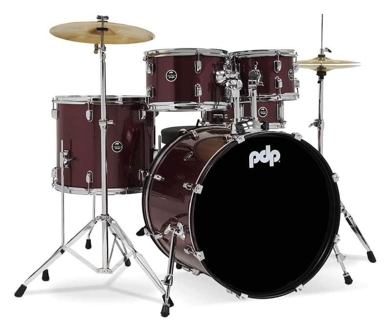 Pacific Drums Center Stage Complete Drumkit, 5 Drum Set, Ruby Red Sparkle, 7x10, 8x12, 14x16 Floor, 16x22 Kick, 5x14 Snare (PDCE2215KTRR) image 1