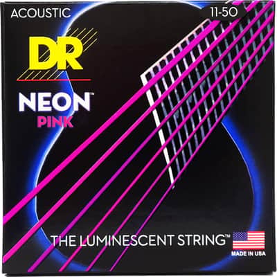 DR Strings Hi-Def Neon Color-coated Acoustic Guitar Strings - .011 - .050 Custom Light  Pink image 1