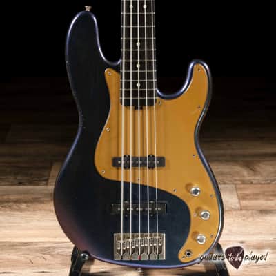 Shabat Tiger 5 String J-Bass w/ Ebony Fretboard – Cosmic Blue Colorshift image 2