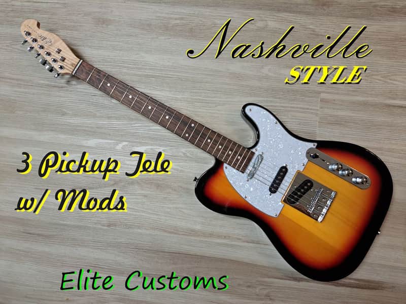 2025 Elite Customs Nashville 3 Pickup Tele Electric Guitar Sunburst 5 Way image 1